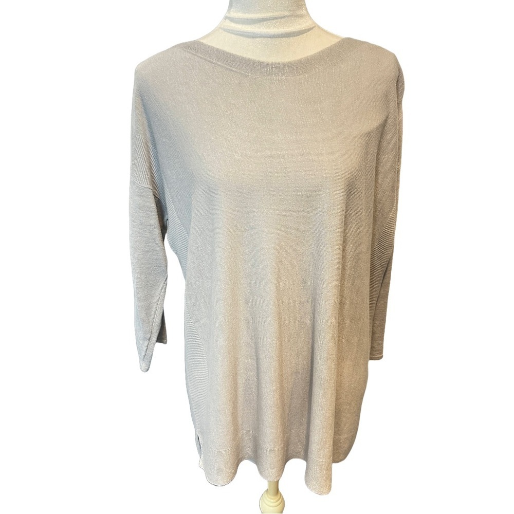 NWT J. Jill Linen Blend Dolman Sleeve Gray Tunic Sweater Ribbed Knit Large Tall